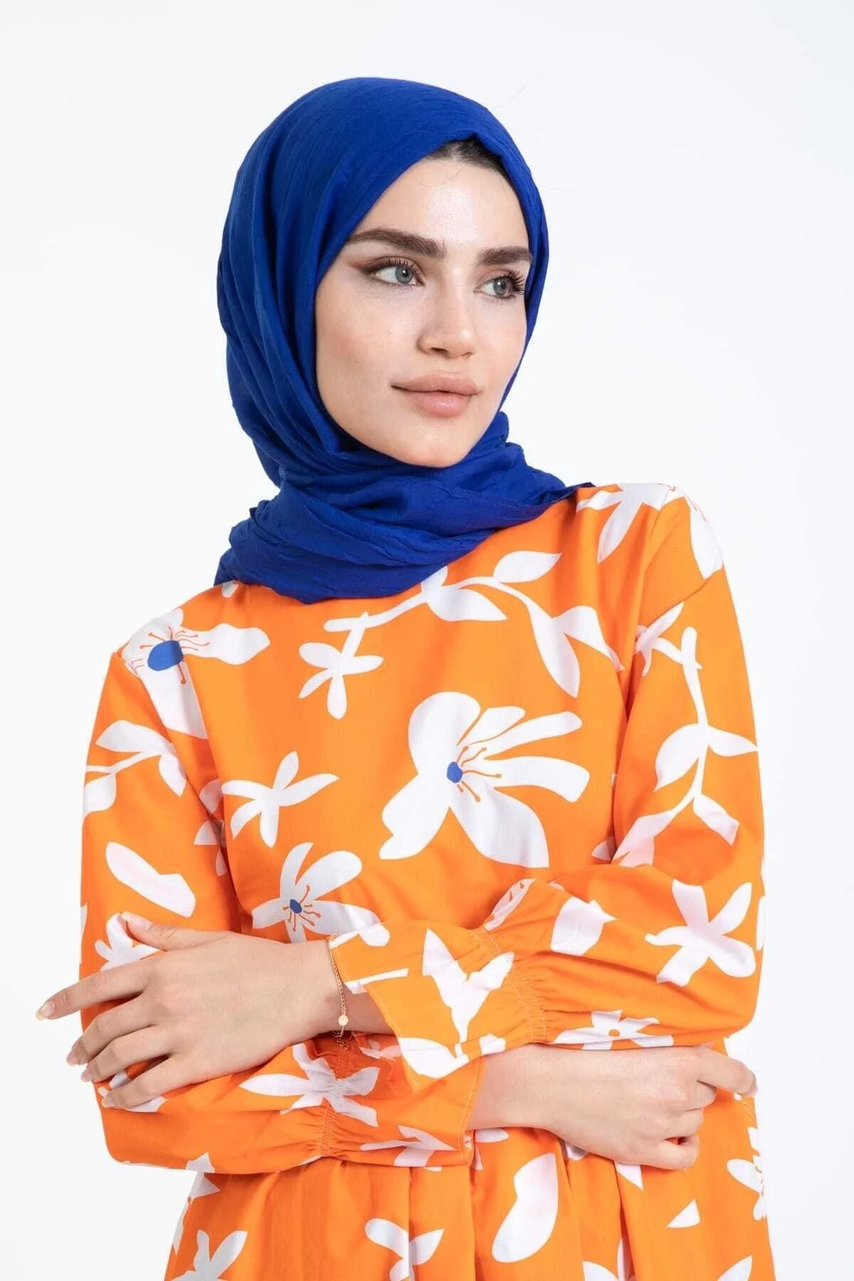 Saks Mavisi Bambu Kraş Şal