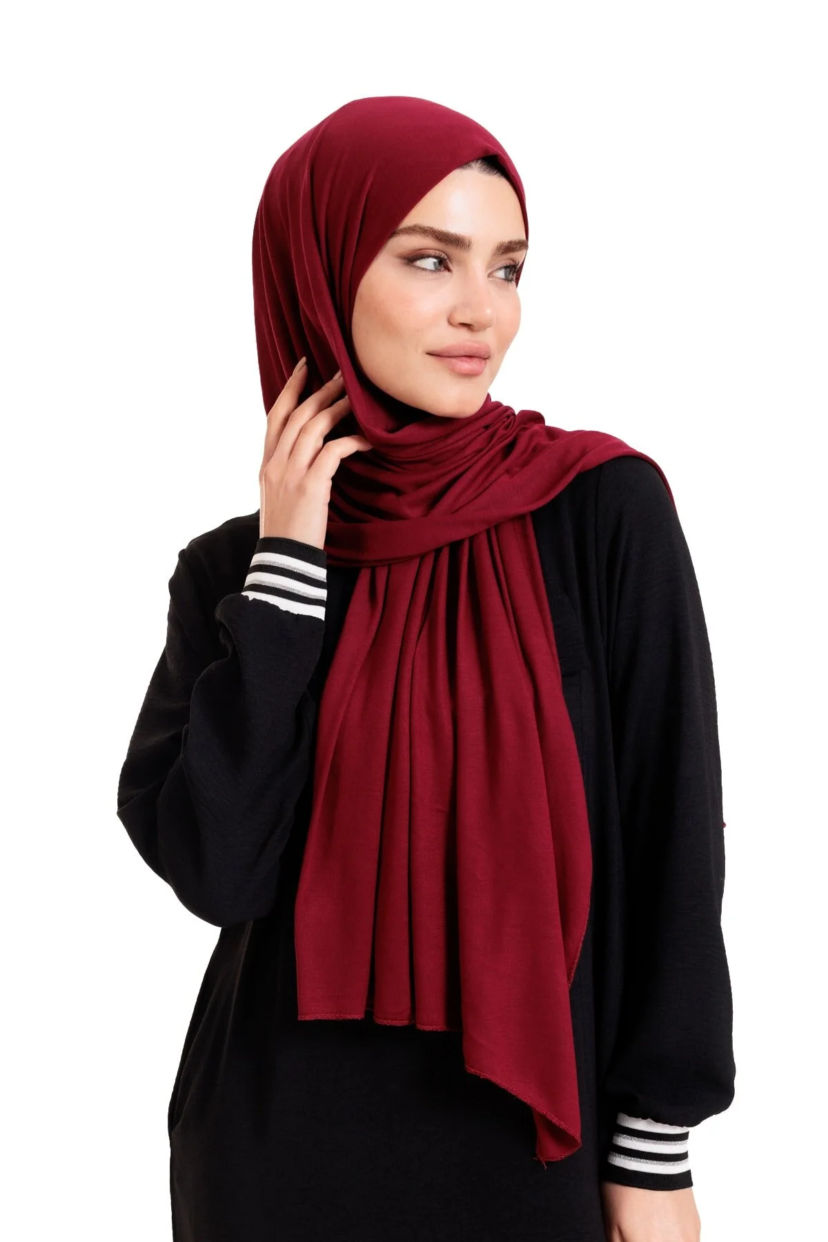 Bordo Likralı Penye Şal