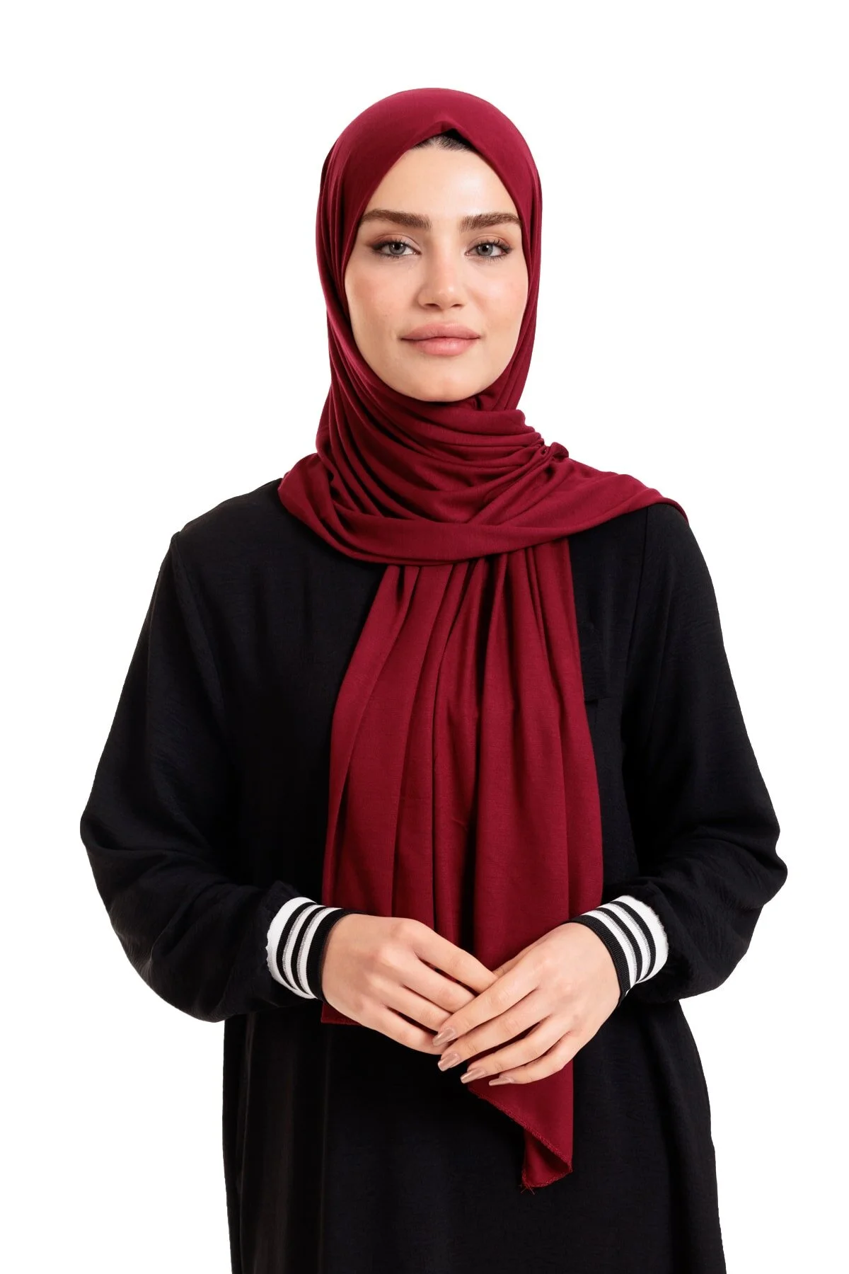Bordo Likralı Penye Şal