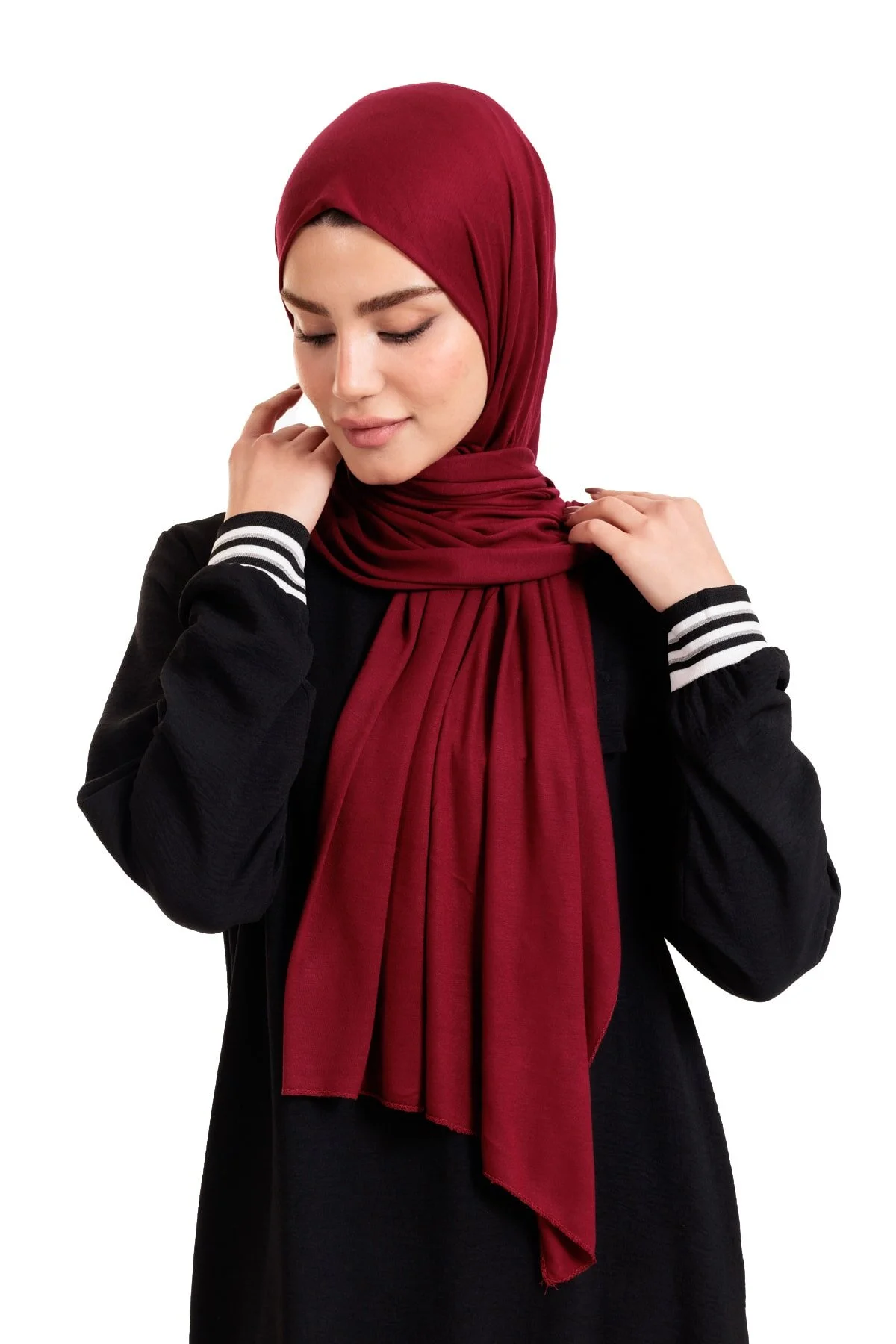 Bordo Likralı Penye Şal
