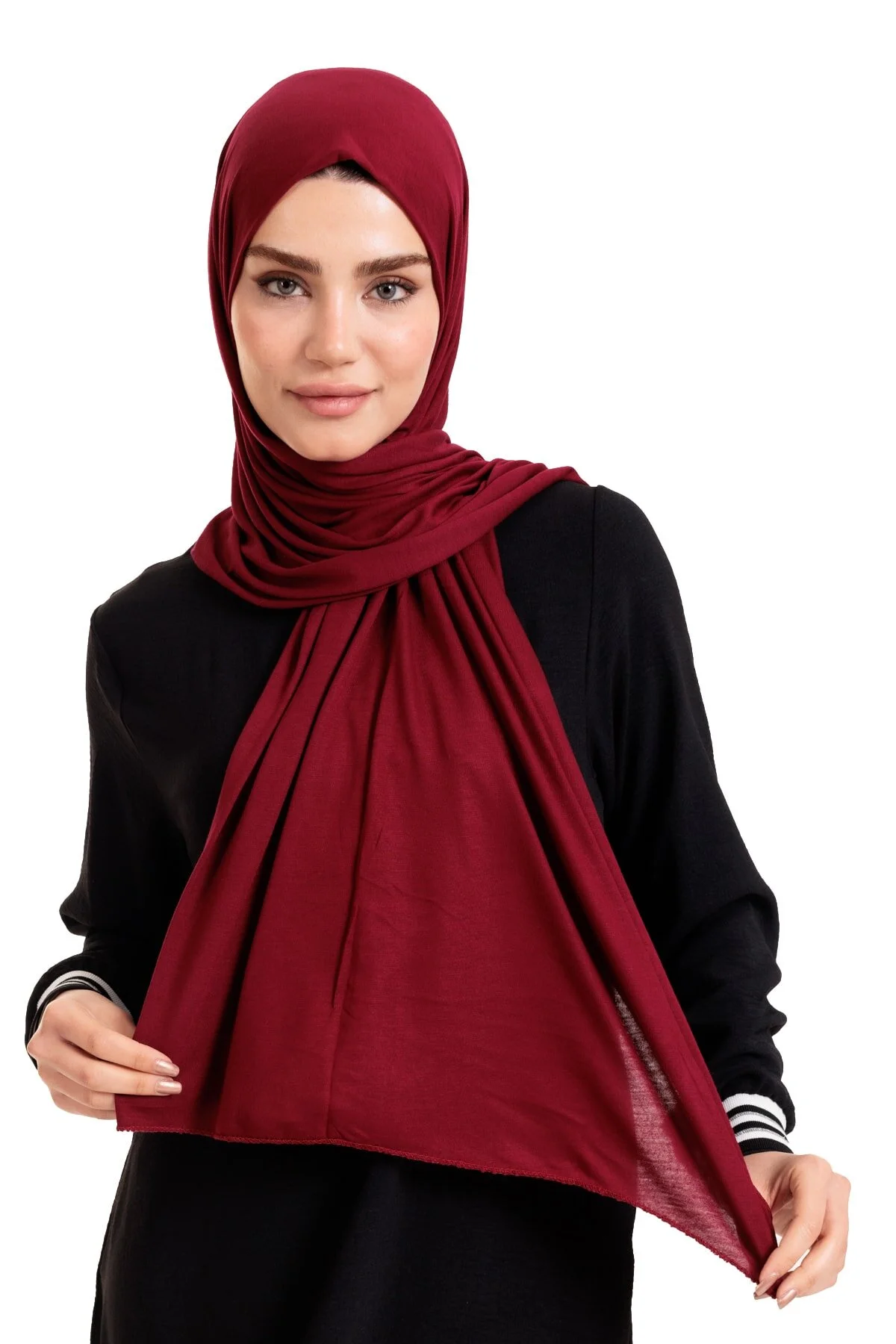 Bordo Likralı Penye Şal