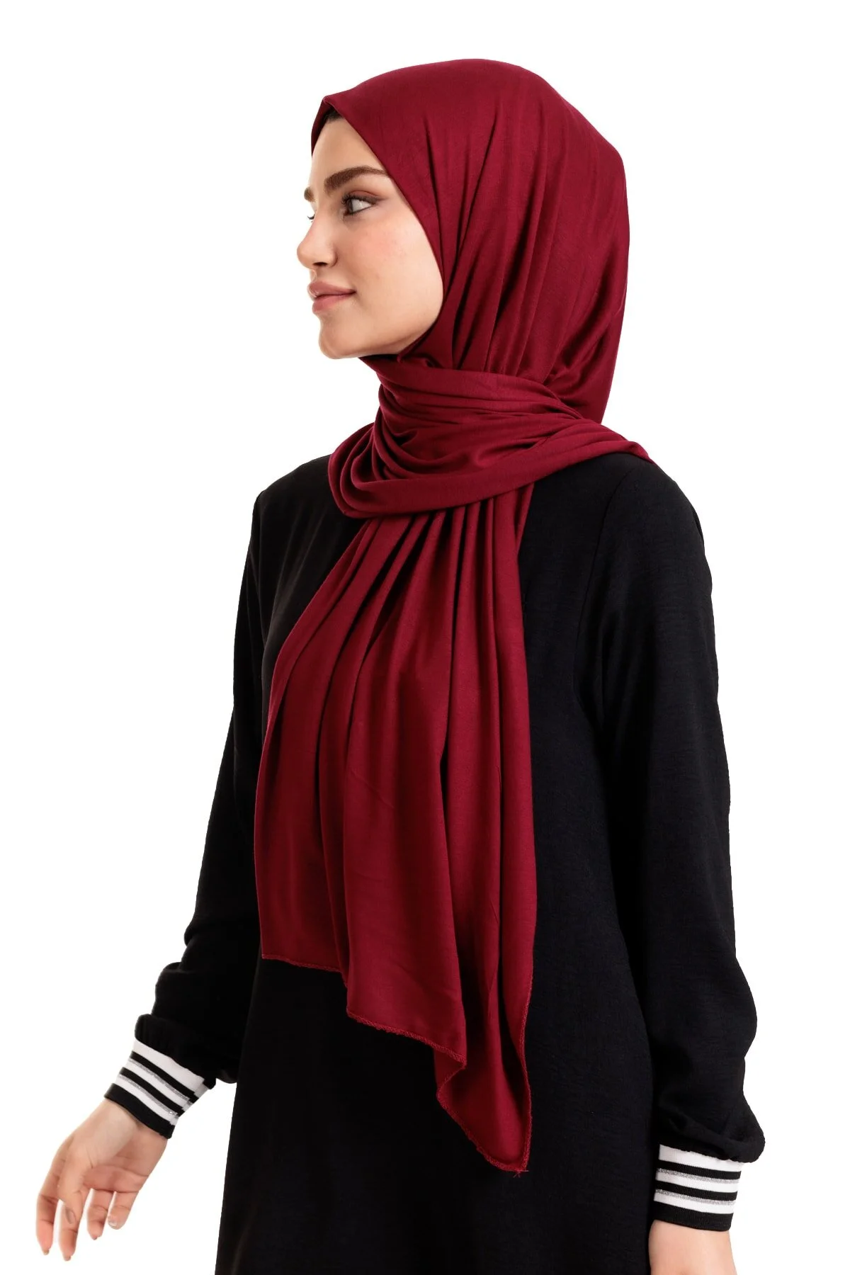 Bordo Likralı Penye Şal