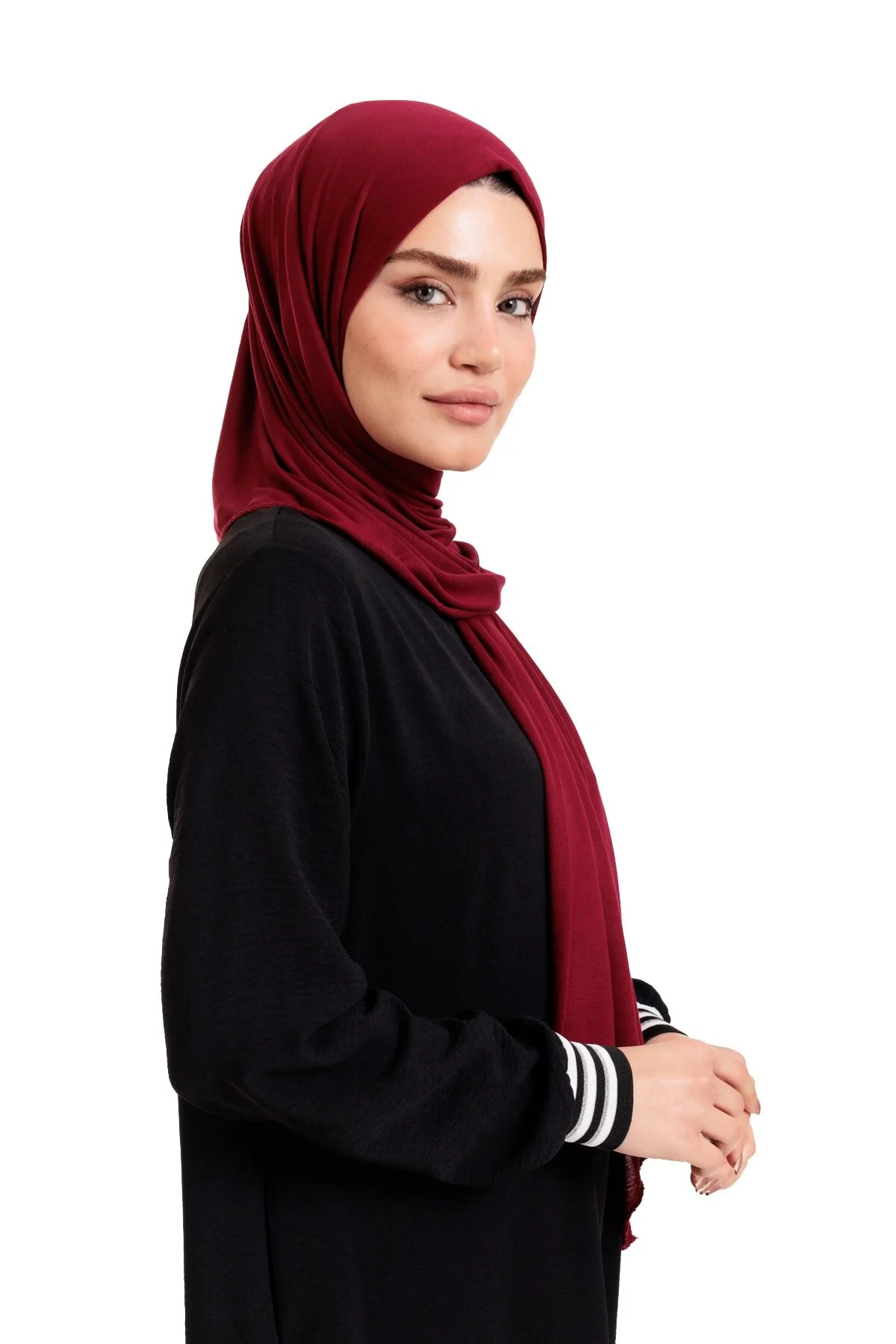 Bordo Likralı Penye Şal