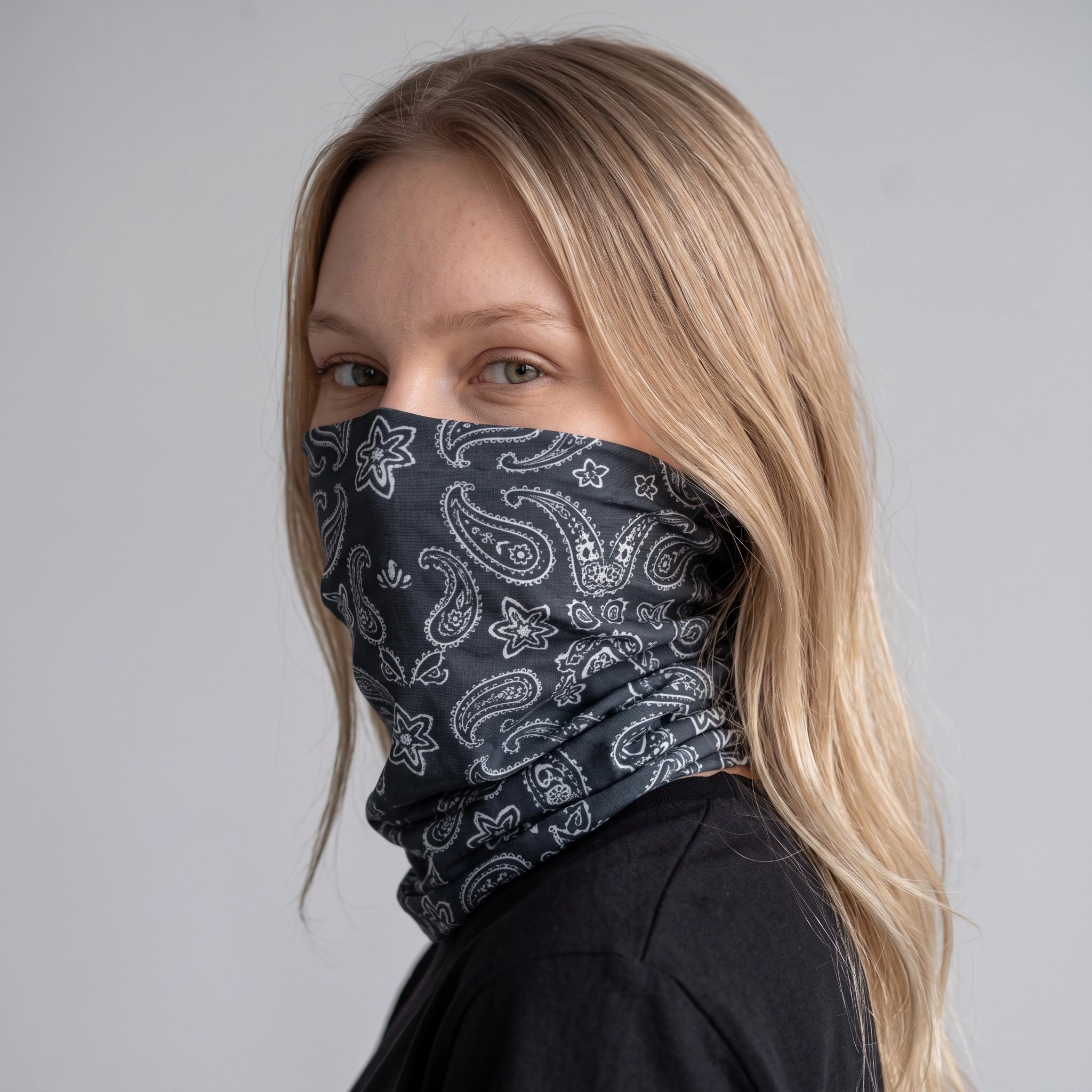 Çok Fonksiyonlu Dikişsiz Siyah Bandana-Motosiklet Yüz Maskesi, Spor Kafa Bandı ve Boyunluk