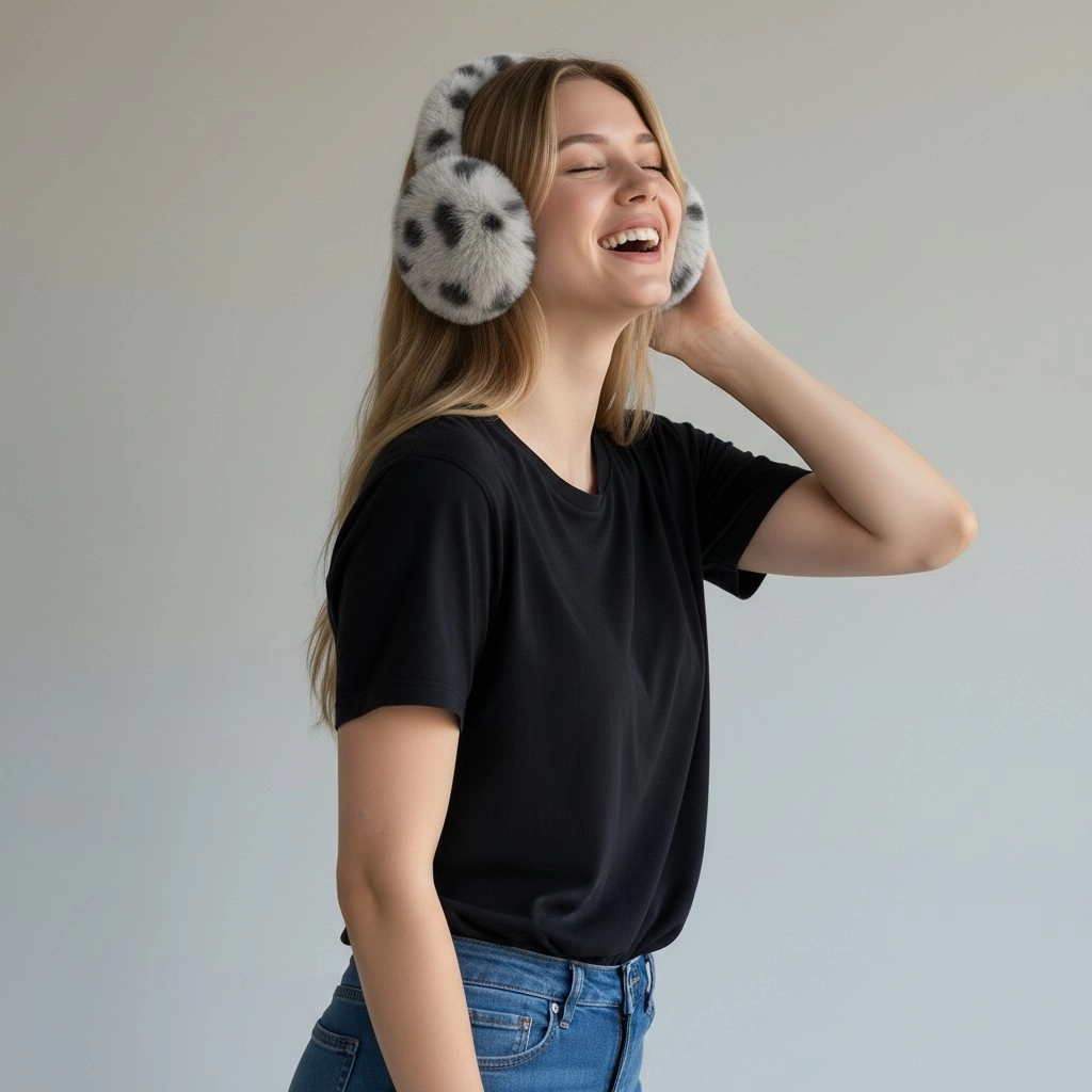 Yumuşak Peluş Kadın Leopar Desenli Kulak Koruyucu