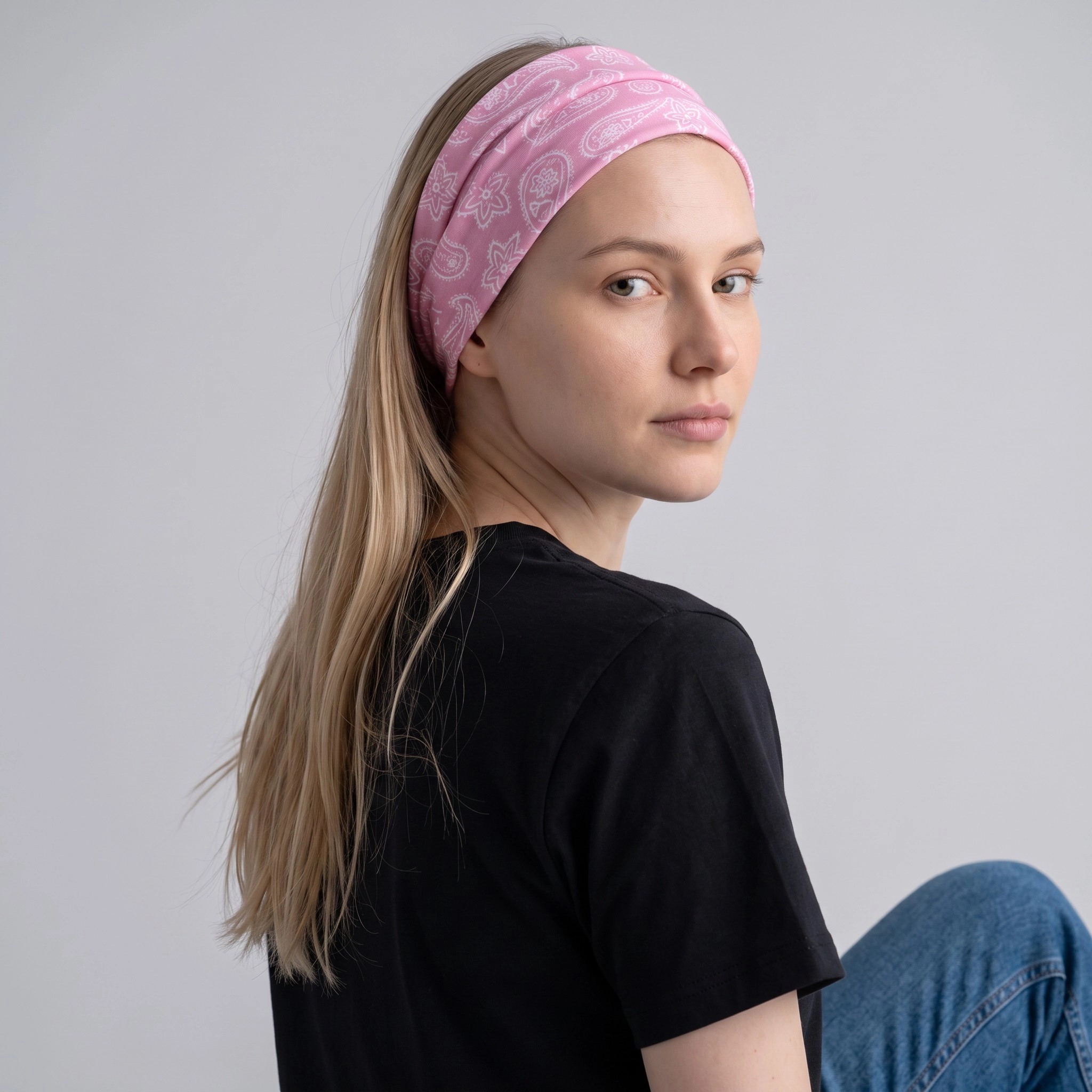 Çok Fonksiyonlu Dikişsiz Pembe Bandana-Motosiklet Yüz Maskesi, Spor Kafa Bandı ve Boyunluk