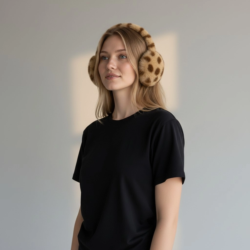 Yumuşak Peluş Kadın Leopar Desenli Kulak Koruyucu