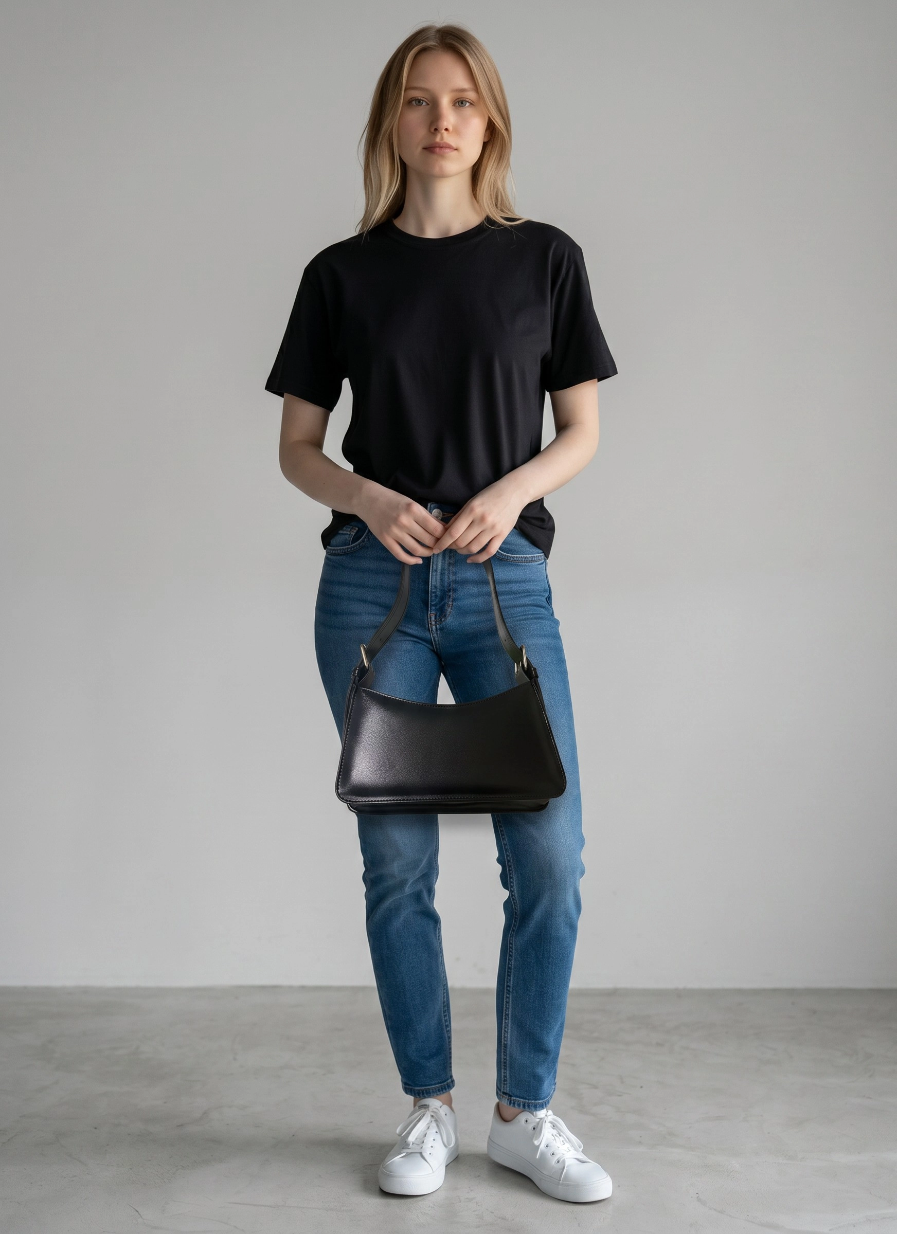 Kadın Siyah Minimalist Baget Omuz Çantası