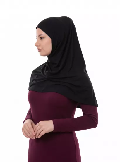 Siyah Kadın Pratik Namaz Başörtüsü Penye Kumaş