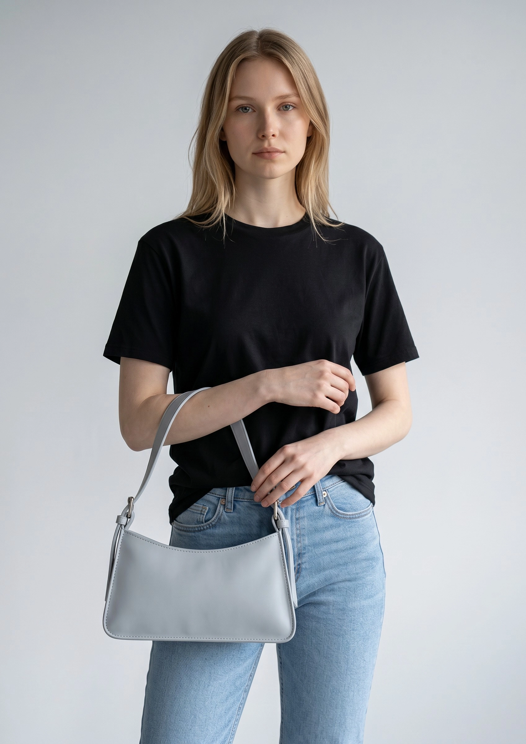 Kadın Gri Minimalist Baget Omuz Çantası