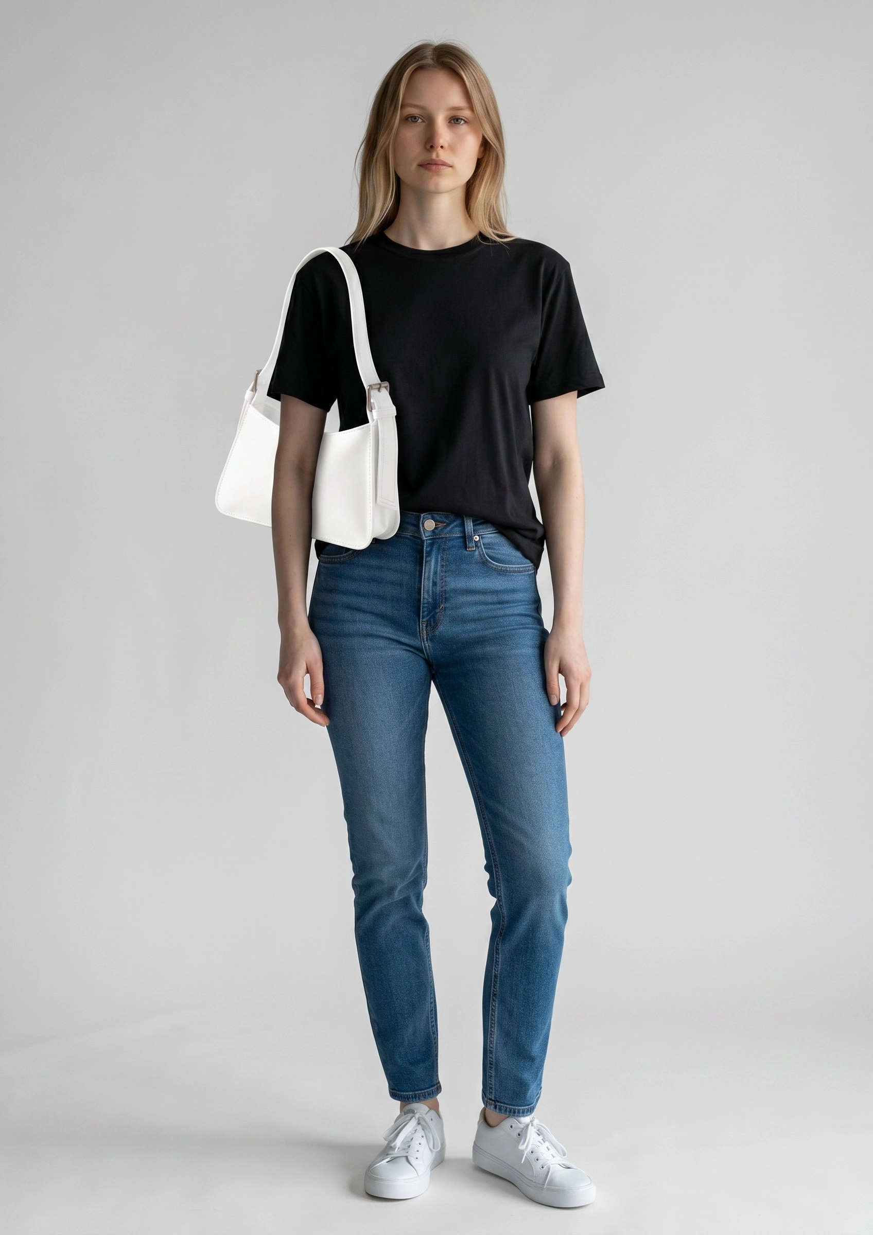 Kadın Beyaz Minimalist Baget Omuz Çantası