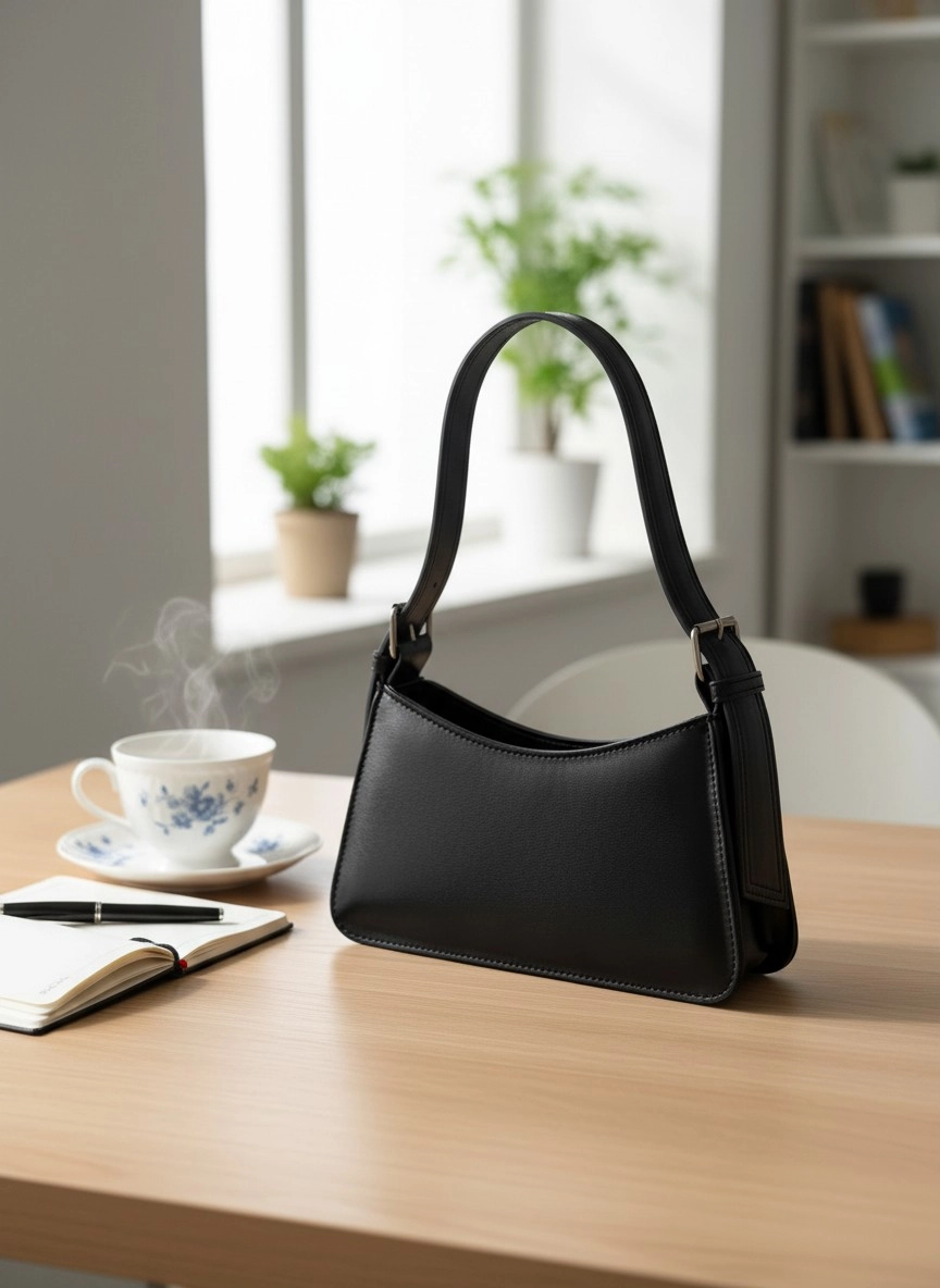 Kadın Siyah Minimalist Baget Omuz Çantası