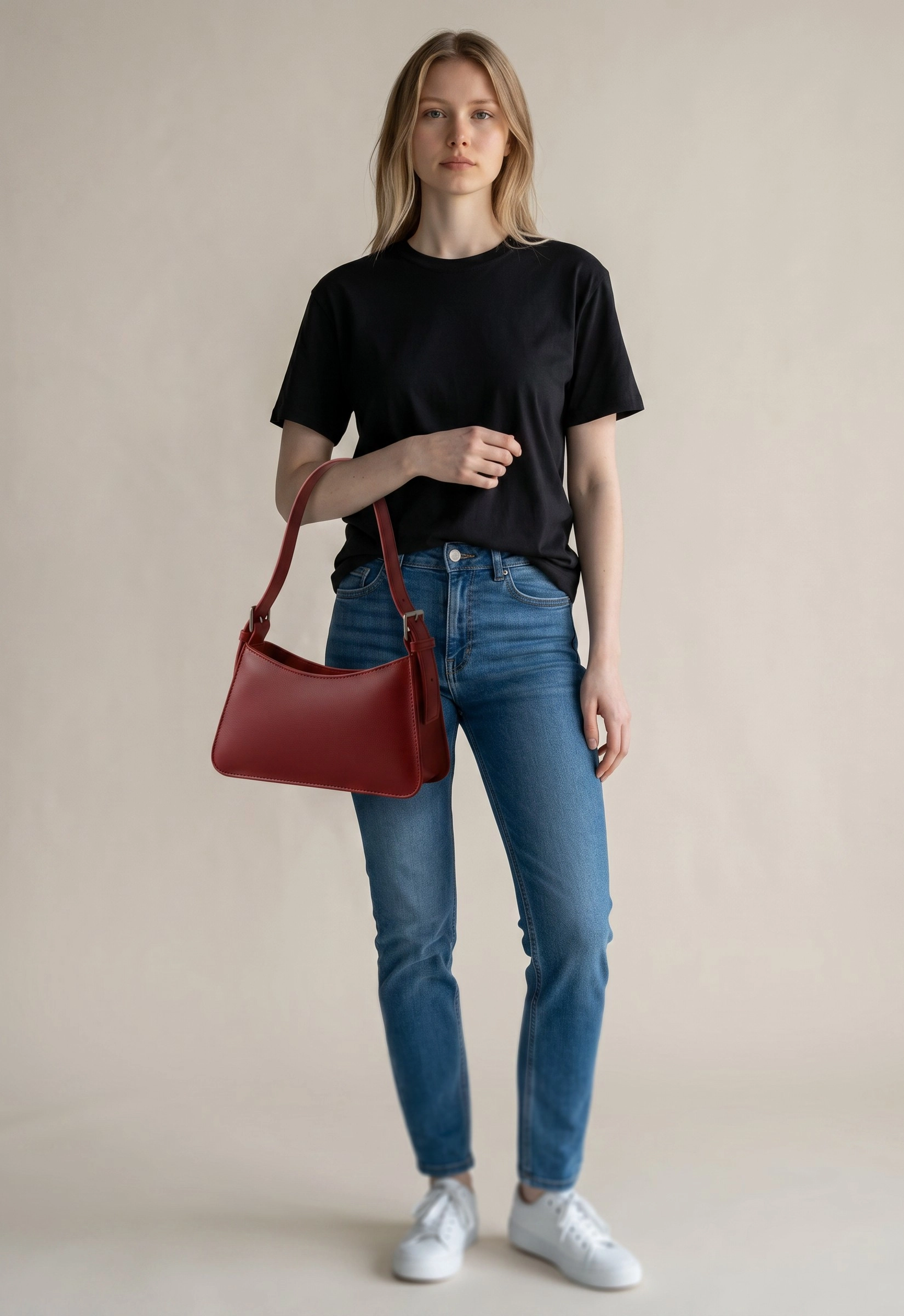 Kadın Bordo Minimalist Baget Omuz Çantası