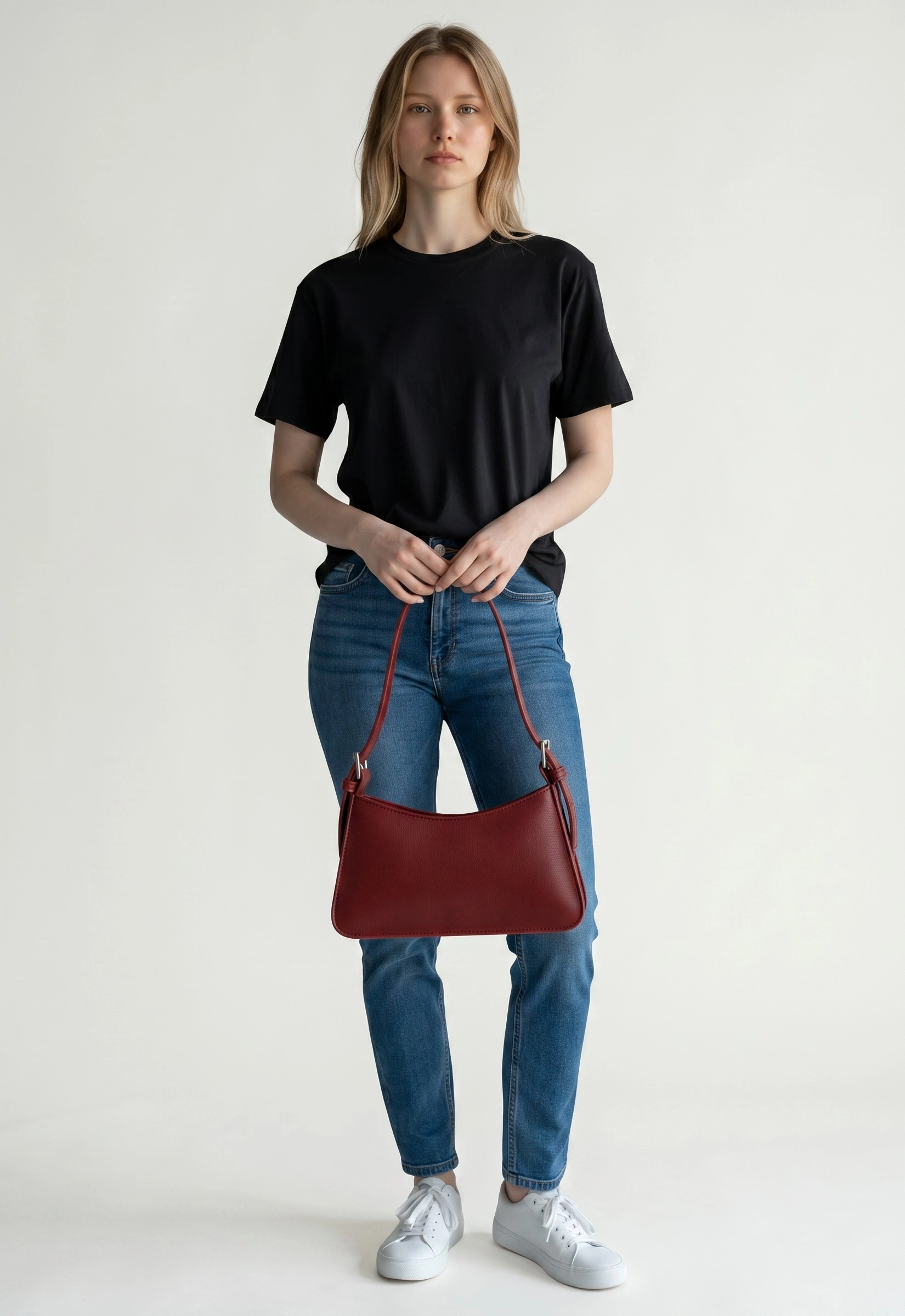 Kadın Bordo Minimalist Baget Omuz Çantası